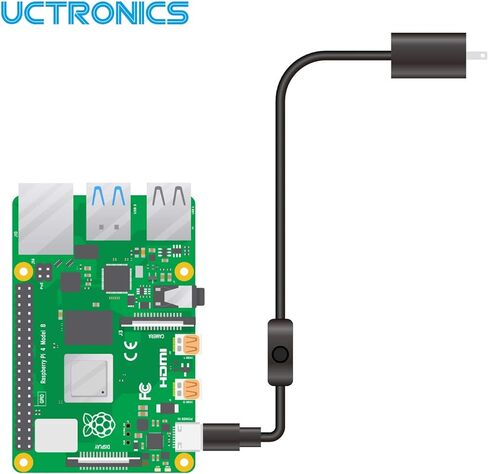 UCTRONICS لمصدر الطاقة Raspberry Pi 4 مع مفتاح، محول شاحن USB من النوع C 5 فولت 3 أمبير مع كابل تشغيل/إيقاف بطول 3.3 قدم، أسود in Kuwait