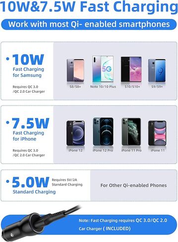 شاحن سيارة لاسلكي يثبت في السيارة بوب، ستوتشي 2 في 1 10 وات كيو آي شحن سريع مع حامل هاتف بفتحات تهوية متوافقة مع آيفون 12 / آيفون 11 / 11 برو / اكس / اكس / اكس / 8 ماكس ، سامسونج S20 / نوت 10 in Kuwait