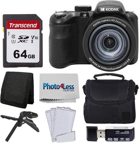 Kodak PIXPRO AZ425 Digital Camera + 64GB Memory Card + Camera Case (Black) + USB Card Reader + Table Tripod + Accessories (White) in Saudi Arabia