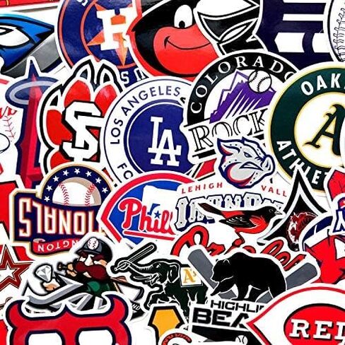 53 قطعة من ملصقات شعار فريق البيسبول، عبوة من بلاستيك PVC المقاوم للماء من الفينيل ولوح التزلج والجيتار وحقيبة السفر ملصقات للباب واللابتوب والامتعة والسيارة والدراجة والدراجة in Kuwait