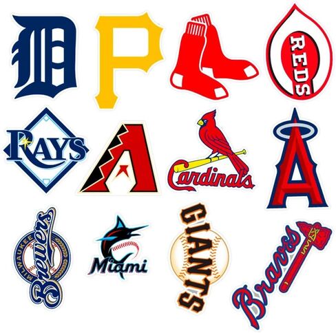 53 قطعة من ملصقات شعار فريق البيسبول، عبوة من بلاستيك PVC المقاوم للماء من الفينيل ولوح التزلج والجيتار وحقيبة السفر ملصقات للباب واللابتوب والامتعة والسيارة والدراجة والدراجة in Kuwait