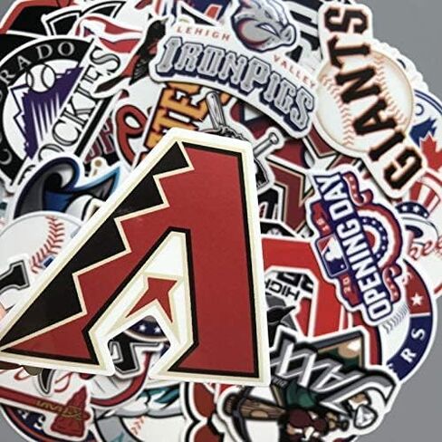 53 قطعة من ملصقات شعار فريق البيسبول، عبوة من بلاستيك PVC المقاوم للماء من الفينيل ولوح التزلج والجيتار وحقيبة السفر ملصقات للباب واللابتوب والامتعة والسيارة والدراجة والدراجة in Kuwait