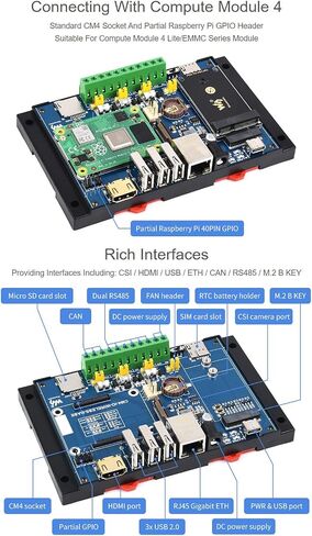وحدة التوسعة اللاسلكية لإنترنت الأشياء الصناعية من Waveshare مصممة لوحدة حساب Raspberry Pi 4 حزمة مع وحدة 4G SIM7600G-H-PCIE محول طاقة 12 فولت 2 أمبير وما إلى ذلك (7 عناصر) in Saudi Arabia