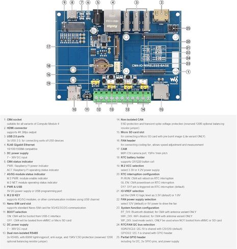وحدة التوسعة اللاسلكية لإنترنت الأشياء الصناعية من Waveshare مصممة لوحدة حساب Raspberry Pi 4 حزمة مع وحدة 4G SIM7600G-H-PCIE محول طاقة 12 فولت 2 أمبير وما إلى ذلك (7 عناصر) in Saudi Arabia