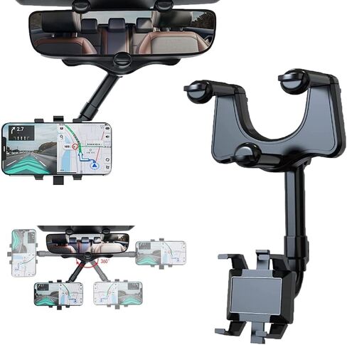 حامل موبايل للسيارة اصدار جديد 2022، حامل موبايل لمراة الرؤية الخلفية للسيارة، حامل موبايل للسيارة قابل للدوران 360 درجة، حامل موبايل متعدد الوظائف للسيارة، لجميع الهواتف المحمولة in Kuwait