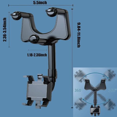 حامل موبايل للسيارة اصدار جديد 2022، حامل موبايل لمراة الرؤية الخلفية للسيارة، حامل موبايل للسيارة قابل للدوران 360 درجة، حامل موبايل متعدد الوظائف للسيارة، لجميع الهواتف المحمولة in Kuwait
