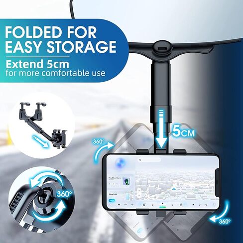حامل موبايل للسيارة اصدار جديد 2022، حامل موبايل لمراة الرؤية الخلفية للسيارة، حامل موبايل للسيارة قابل للدوران 360 درجة، حامل موبايل متعدد الوظائف للسيارة، لجميع الهواتف المحمولة in Kuwait