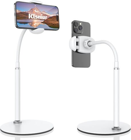 Cell Phone Stand, Adjustable Height & Angle Gooseneck Stand for Desk Flexible Arm Universal Holder, Aluminum Alloy Desktop Recording Compatible with 3.5"-7" Device (Black) in Kuwait