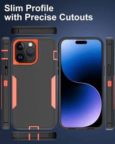 Dahkoiz for iPhone 15 Pro Max Phone Case, and Glass Screen Protector, Dust-Proof Port Cover, Full Body Non-Slip Wear-Resistant Rubber Protection, Black/Black in Kuwait