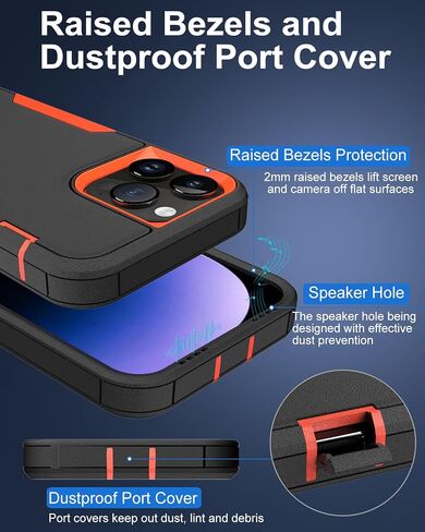 Dahkoiz for iPhone 15 Pro Max Phone Case, and Glass Screen Protector, Dust-Proof Port Cover, Full Body Non-Slip Wear-Resistant Rubber Protection, Black/Black in Kuwait