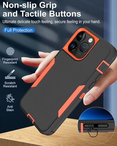 Dahkoiz for iPhone 15 Pro Max Phone Case, and Glass Screen Protector, Dust-Proof Port Cover, Full Body Non-Slip Wear-Resistant Rubber Protection, Black/Black in Kuwait