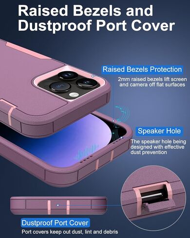 حافظة هاتف Dahkoiz لهاتف iPhone 15 Pro Max، وواقي شاشة زجاجي، غطاء منفذ مقاوم للغبار، حماية مطاطية مقاومة للانزلاق لكامل الجسم، أسود/أسود in Kuwait