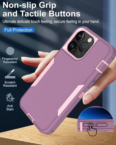 حافظة هاتف Dahkoiz لهاتف iPhone 15 Pro Max، وواقي شاشة زجاجي، غطاء منفذ مقاوم للغبار، حماية مطاطية مقاومة للانزلاق لكامل الجسم، أسود/أسود in Kuwait
