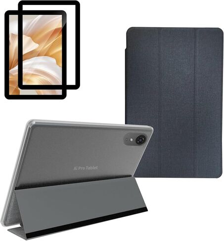 حافظة كمبيوتر لوحي JUNINKE K12، حافظة كمبيوتر لوحي مقاس 10.1 بوصة مع واقي شاشة من السيراميك، حافظة خلفية صلبة بمسند نحيف لجهاز JUNINKE 8+128 Tablet، شفاف، رمادي in Kuwait