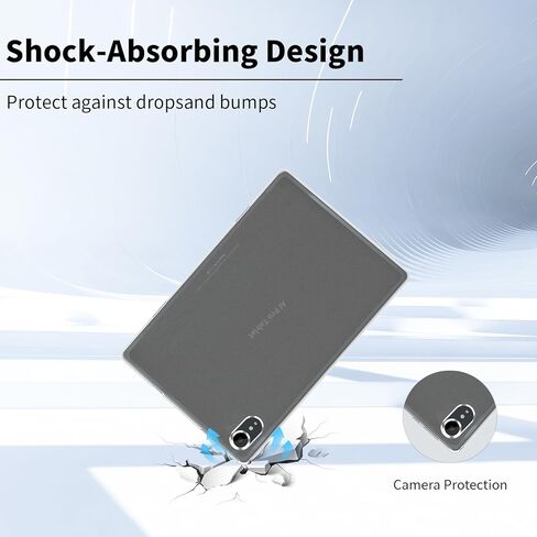 حافظة كمبيوتر لوحي JUNINKE K12، حافظة كمبيوتر لوحي مقاس 10.1 بوصة مع واقي شاشة من السيراميك، حافظة خلفية صلبة بمسند نحيف لجهاز JUNINKE 8+128 Tablet، شفاف، رمادي in Kuwait