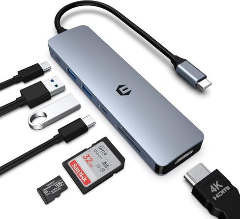 محور USB C، محول OBERSTER 7 في 1 USB C يتضمن 4K HDMI، 100W PD، 2 USB 3.0 5 جيجابت في الثانية ومنفذ بيانات USB C 3.0، قارئ بطاقات SD/TF، ​​متوافق مع Windows والكمبيوتر المحمول in Saudi Arabia