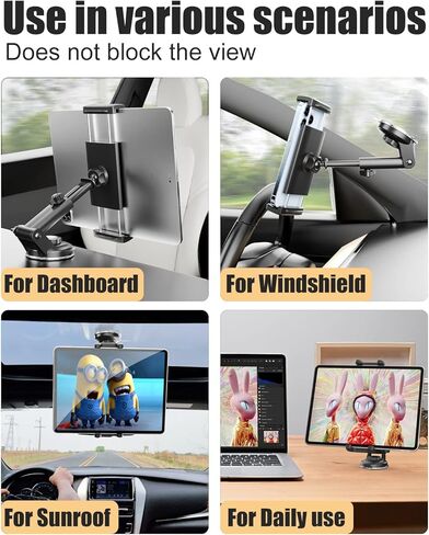 حامل الكمبيوتر اللوحي Charchendo للزجاج الأمامي للوحة قيادة السيارة يناسب الأجهزة مقاس 4-13 بوصة (عبوتان من أكواب الشفط القابلة للإزالة)، حامل هاتف السيارة بذراع طويل قابل للتعديل متوافق مع iPad Pro12.9 /Air/Mini، iPhone 14 in Kuwait