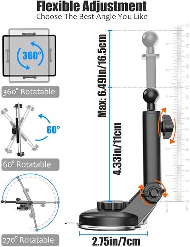 حامل الكمبيوتر اللوحي Charchendo للزجاج الأمامي للوحة قيادة السيارة يناسب الأجهزة مقاس 4-13 بوصة (عبوتان من أكواب الشفط القابلة للإزالة)، حامل هاتف السيارة بذراع طويل قابل للتعديل متوافق مع iPad Pro12.9 /Air/Mini، iPhone 14 in Kuwait