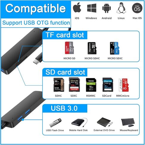محول قارئ بطاقات SD USB C، محول قارئ بطاقات Micro SD TF من النوع C، محول قارئ بطاقات ذاكرة 5 في 1 USB C إلى USB لسطح MacBook Pro ومعظم أجهزة UBC C in Kuwait