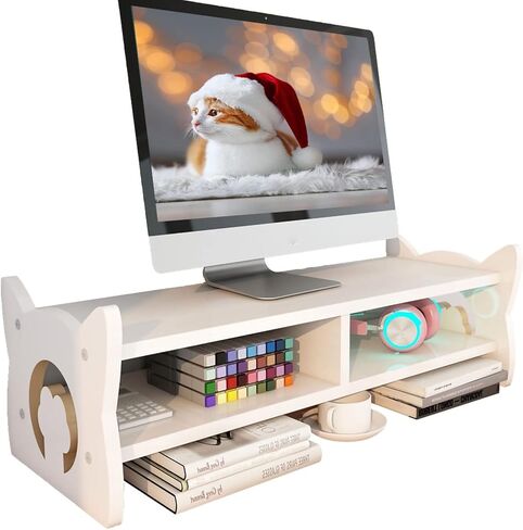 KUAIYU Monitor Stand Riser,Computer Monitor Stand Riser, Double Layer Cat Ear Monitor Stand,Desktop Oraganizer Stand for Computer,Laptop,Screen,Printer,TV.(White) in Kuwait