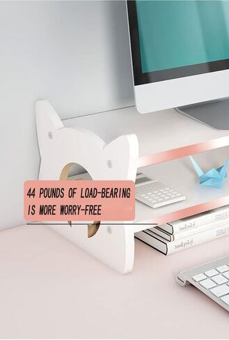 KUAIYU Monitor Stand Riser,Computer Monitor Stand Riser, Double Layer Cat Ear Monitor Stand,Desktop Oraganizer Stand for Computer,Laptop,Screen,Printer,TV.(White) in Kuwait