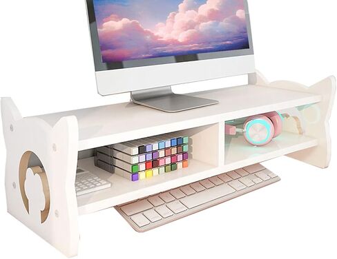 KUAIYU Monitor Stand Riser,Computer Monitor Stand Riser, Double Layer Cat Ear Monitor Stand,Desktop Oraganizer Stand for Computer,Laptop,Screen,Printer,TV.(White) in Kuwait