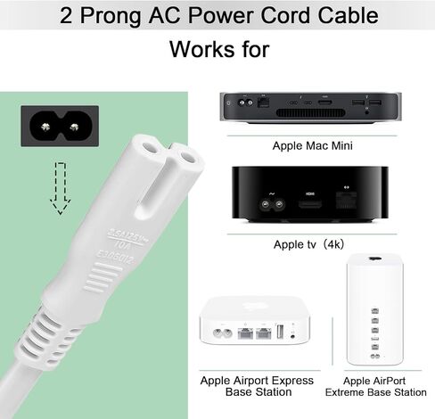 استبدال سلك الطاقة لتلفزيون Apple، الجيل الأول والثاني والثالث والرابع والخامس (4K)، كابل الطاقة الجداري للتلفزيون ذو 2 شق - مدرج في قائمة UL in Kuwait