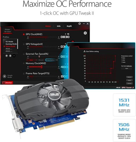 ASUS PH-GT1030-O2G GeForce GT 1030 2GB Phoenix Fan OC Edition HDMI DVI Graphics Card (Renewed) in Saudi Arabia