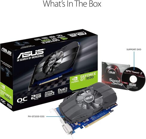 ASUS PH-GT1030-O2G GeForce GT 1030 2GB Phoenix Fan OC Edition HDMI DVI Graphics Card (Renewed) in Saudi Arabia