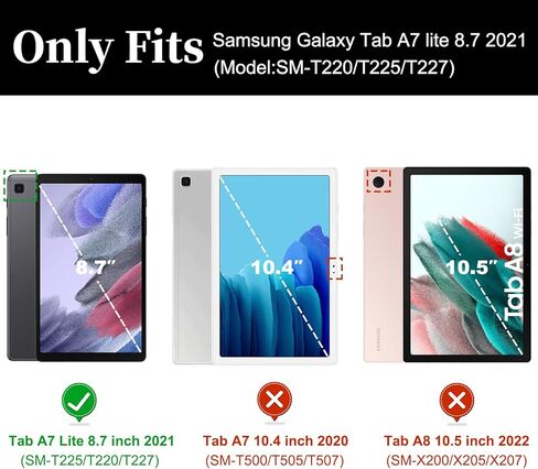 Case for Samsung Galaxy Tab A7 Lite 8.7 Inch 2021, 360 Degree Rotating Stand Heavy Duty Rugged Protective Cover for Galaxy Tab A7 Lite 8.7" 2021 Tablet Model (SM-T220/T225/T227) (Black) in Kuwait
