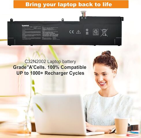 بطارية كمبيوتر محمول BOWEIRUI C32N2002 96Wh 6 خلايا متوافقة مع Asus ZenBook Pro 15 UX535 UX535LI UX564PH Flip 15 UX535LI UX564EH UX564EI UX564PH Series Notebook 0B200-03770000 11.55V 8380mAh in Saudi Arabia