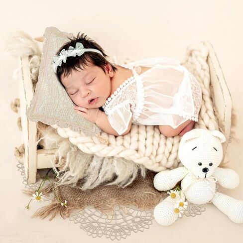 Camidy Newborn Photography Props, 2pcs Hollow Out Photo Mat Posing Pillow Set, Baby Photoshoot Sheet with Cute Pillow Shower Birthday Party Photo Props for Infant Boys Girls in Kuwait
