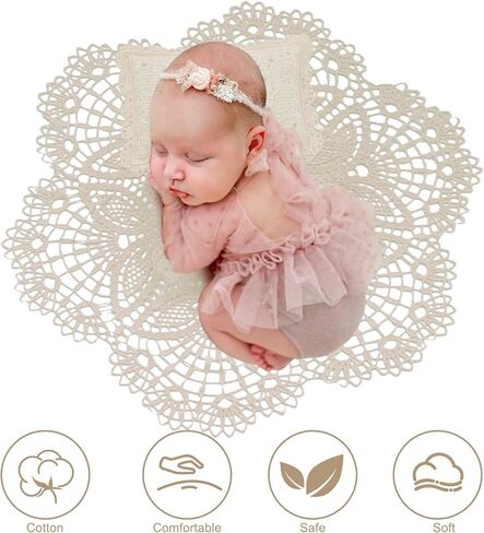 Camidy Newborn Photography Props, 2pcs Hollow Out Photo Mat Posing Pillow Set, Baby Photoshoot Sheet with Cute Pillow Shower Birthday Party Photo Props for Infant Boys Girls in Kuwait