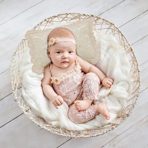 Camidy Newborn Photography Props, 2pcs Hollow Out Photo Mat Posing Pillow Set, Baby Photoshoot Sheet with Cute Pillow Shower Birthday Party Photo Props for Infant Boys Girls in Kuwait