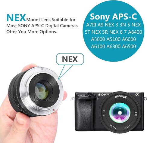 Neewer 35 مم F1.4 عدسة كبيرة من الألومنيوم APS-C متوافقة مع كاميرات Sony E Mount Mirrorless Camera A7III A9 NEX 3 3N 5 NEX 5T NEX 5R NEX 6 7 A6400 A5000 A5100 A600 A6100 A630 0 A655 0 00 in Kuwait