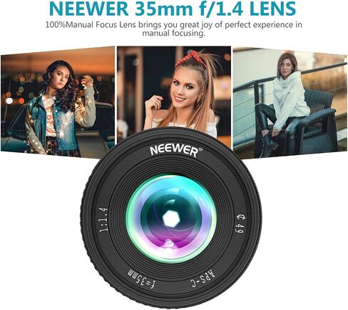 Neewer 35 مم F1.4 عدسة كبيرة من الألومنيوم APS-C متوافقة مع كاميرات Sony E Mount Mirrorless Camera A7III A9 NEX 3 3N 5 NEX 5T NEX 5R NEX 6 7 A6400 A5000 A5100 A600 A6100 A630 0 A655 0 00 in Kuwait