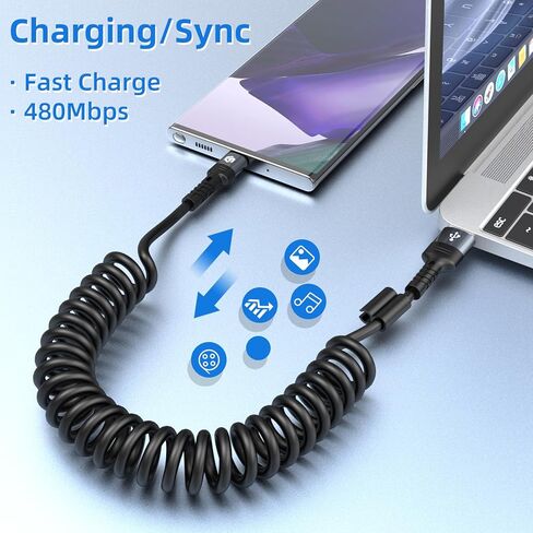 سلك شاحن iPhone ملفوف لكابل شحن السيارة قابل للسحب متوافق مع iPhone 14/13/12/11 Pro Max/XS MAX/XR/XS/X/8/7/Plus/6S/Plus/iPad/CarPlay-3FT/2PACK in Kuwait