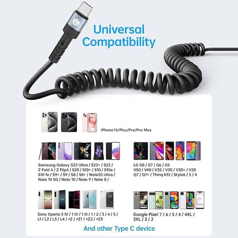 سلك شاحن iPhone ملفوف لكابل شحن السيارة قابل للسحب متوافق مع iPhone 14/13/12/11 Pro Max/XS MAX/XR/XS/X/8/7/Plus/6S/Plus/iPad/CarPlay-3FT/2PACK in Kuwait