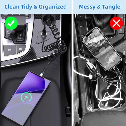 سلك شاحن iPhone ملفوف لكابل شحن السيارة قابل للسحب متوافق مع iPhone 14/13/12/11 Pro Max/XS MAX/XR/XS/X/8/7/Plus/6S/Plus/iPad/CarPlay-3FT/2PACK in Kuwait
