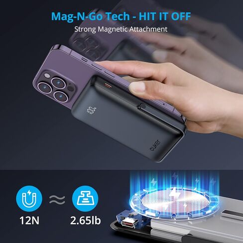 Wireless Portable Charger 10000mAh Magnetic Power Bank PD 20W Mag-Safe Battery Pack with LED Display and Foldable Stand for iPhone 15/14/13/12 (Blue) in Kuwait