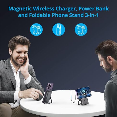 Wireless Portable Charger 10000mAh Magnetic Power Bank PD 20W Mag-Safe Battery Pack with LED Display and Foldable Stand for iPhone 15/14/13/12 (Blue) in Kuwait
