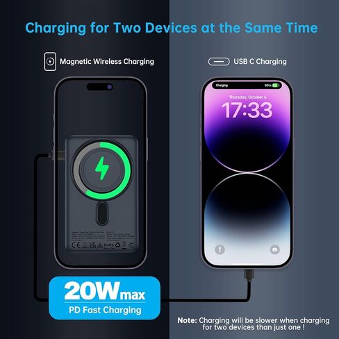 Wireless Portable Charger 10000mAh Magnetic Power Bank PD 20W Mag-Safe Battery Pack with LED Display and Foldable Stand for iPhone 15/14/13/12 (Blue) in Kuwait