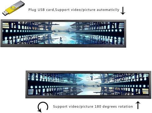 شاشة عرض VSDISPLAY بطول 28 بوصة، شاشة LCD 1920x360 IPS LCD مع إدخال فيديو USB HD-MI، تدعم دوران الصورة 180 درجة in Saudi Arabia