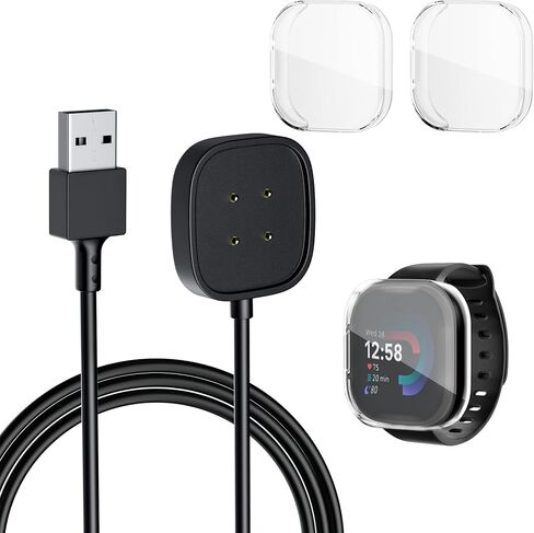 مجموعة ملحقات كابل الشحن GLDRAM لـ Fitbit Charge 5، كابل سريع الامتزاز المغناطيسي مع مفتاح إعادة الضبط، قطعتان من حافظة حماية TPU الشاملة للشاشة، كابل 3.3 قدم، منفذ USB in Kuwait