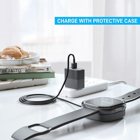 مجموعة ملحقات كابل الشحن GLDRAM لـ Fitbit Charge 5، كابل سريع الامتزاز المغناطيسي مع مفتاح إعادة الضبط، قطعتان من حافظة حماية TPU الشاملة للشاشة، كابل 3.3 قدم، منفذ USB in Kuwait