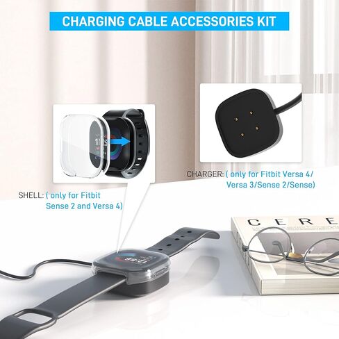 مجموعة ملحقات كابل الشحن GLDRAM لـ Fitbit Charge 5، كابل سريع الامتزاز المغناطيسي مع مفتاح إعادة الضبط، قطعتان من حافظة حماية TPU الشاملة للشاشة، كابل 3.3 قدم، منفذ USB in Kuwait