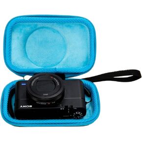 NC Carrying Protective Storage Cover Case for Sony RX100 II III IV V VA VI VII HX-99 / Canon PowerShot SX740 HS SX730 HS SX720 HS / G7X Mark II III Digital Camera(case only) (Black PU+Blue inside)