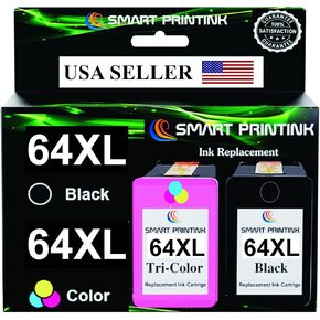 64XL Ink Cartridge Replacement for HP 64 XL (2X Black) High-Yield Ink- Compatible: Envy Photo 7858 7855 7120 7155 7158 7164 6255 6252 6232 Envy Inspire 7955e Tango X Printers in Kuwait