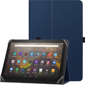 حافظة HoYiXi العالمية للكمبيوتر اللوحي مقاس 9-10.1 بوصة Fire HD 10 2021/2023 & Fire HD 10 Plus 2021/2023 مع حامل قابل للطي وغطاء واقٍ لحزام اليد لجهاز Android اللوحي مقاس 9 بوصة - 10.1 بوصة - كحلي
