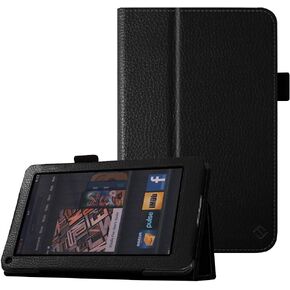 حافظة Fintie Folio لجهاز Kindle Fire الجيل الأول - غطاء جلدي مناسب لجهاز Amazon Kindle Fire 7 بوصة (يناسب فقط جهاز Kindle Fire الأصلي الجيل الأول - إصدار 2011، بدون كاميرا خلفية)، أسود in Kuwait
